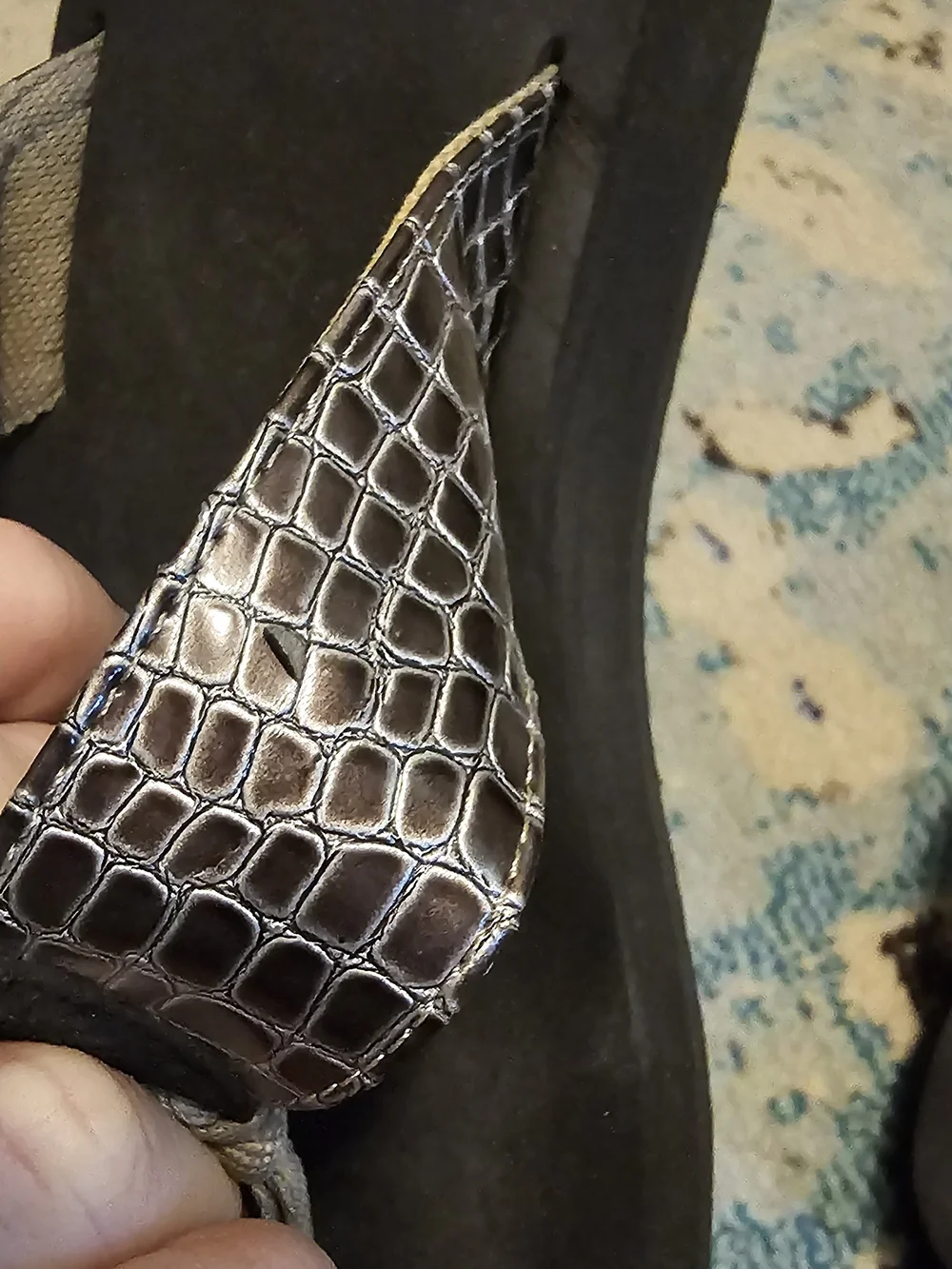 Yellow Box Women's Black Sandal with Metallic Croc-Print Straps - Picture 4 of 6